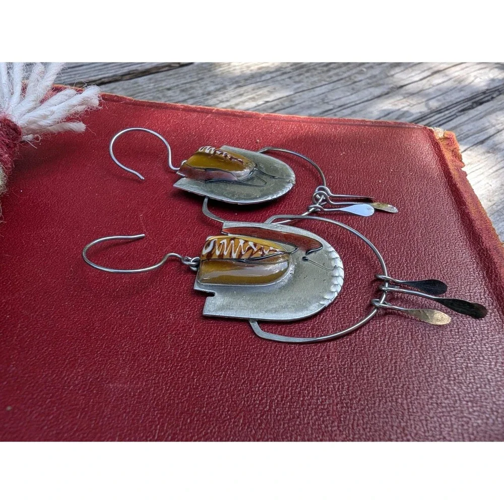 Vintage Abstract Enamel Metal Dangle Earrings
